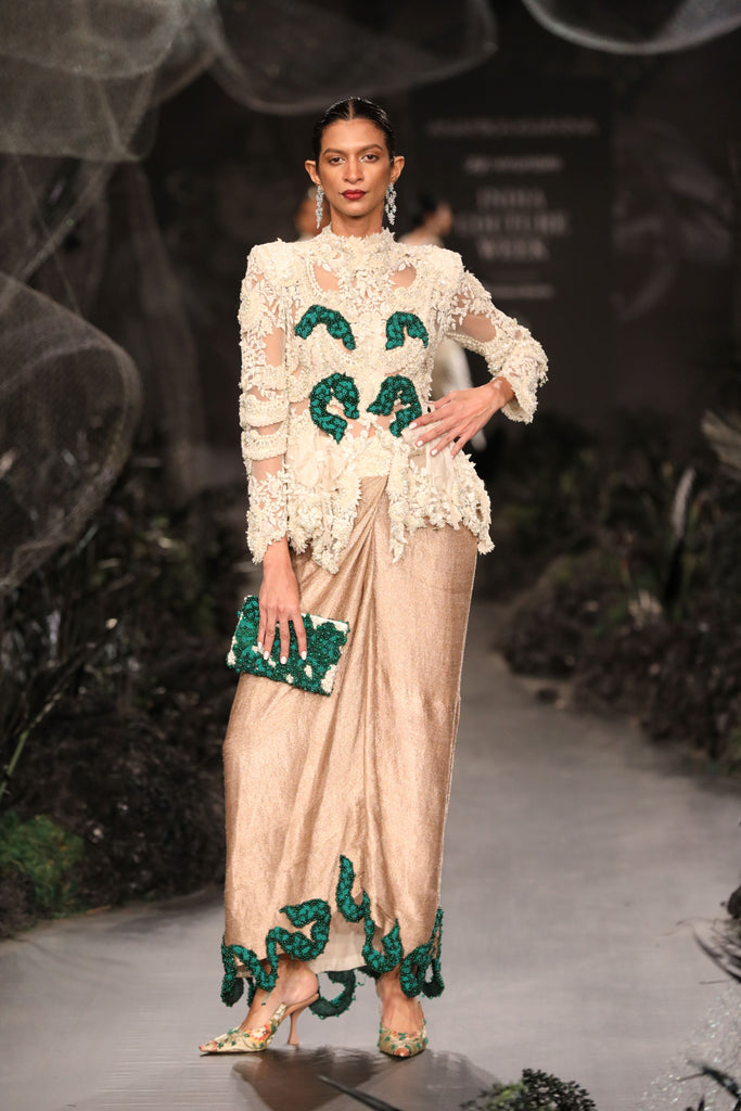 Lace jacket with draped skirt set