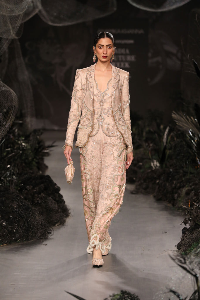 Brocade pantsuit with waistcoat set