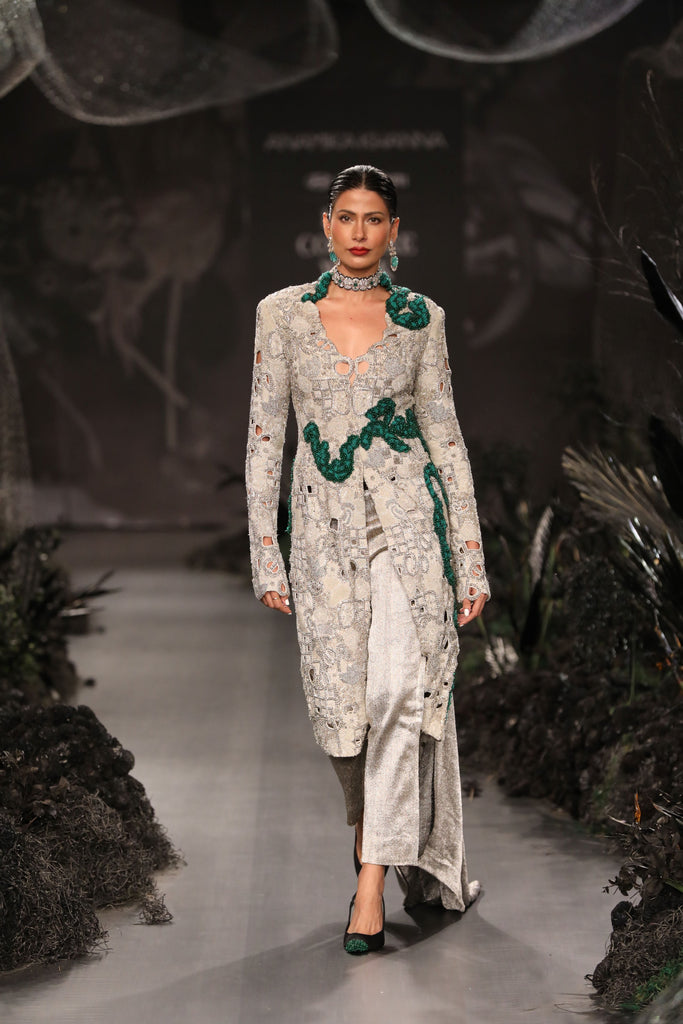 Beadwork bandhgala with aari straight pants set