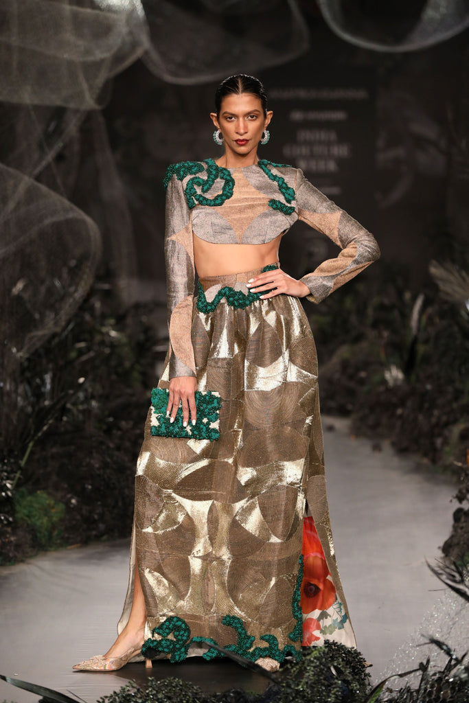 Copper aari top and skirt set