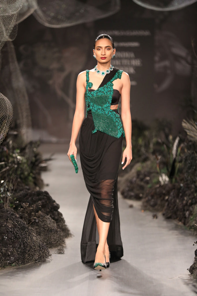 Emerald beadwork waistcoat and skirt set