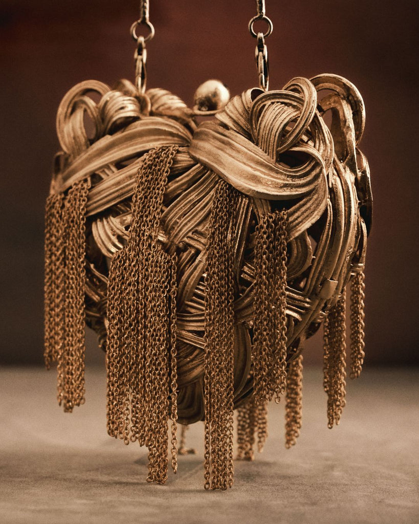 Gold Knitted Heart Bag