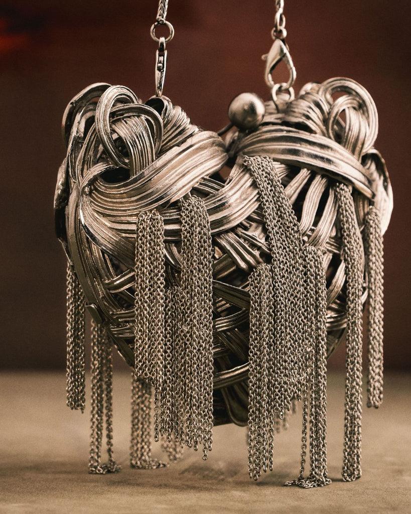 Silver Knitted Heart Bag