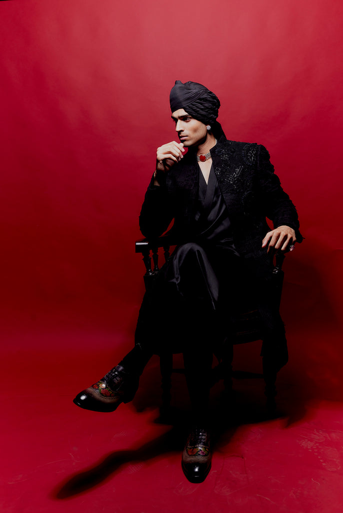 Shadded Sherwani with placement embroidery set