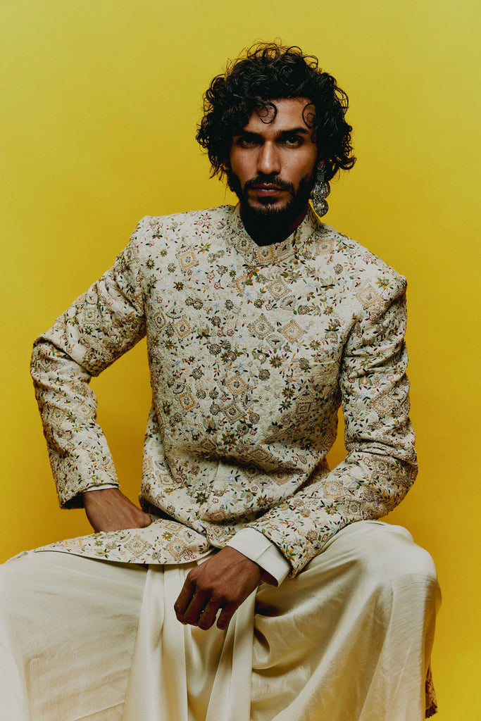Resham & Zardozi Floral Embroidery Sherwani