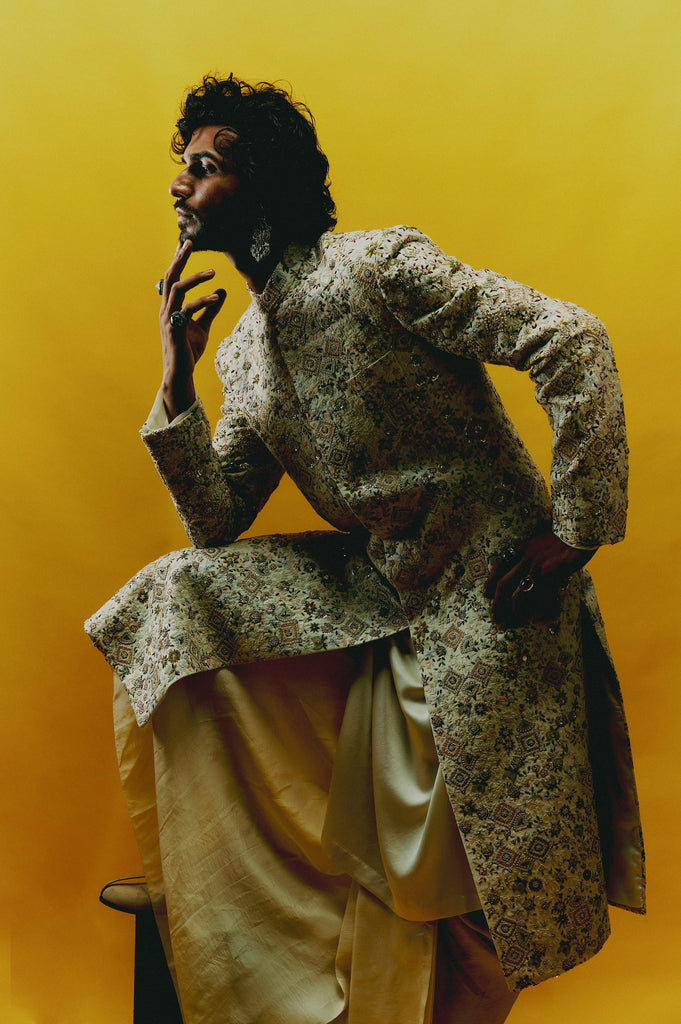 Resham & Zardozi Floral Embroidery Sherwani