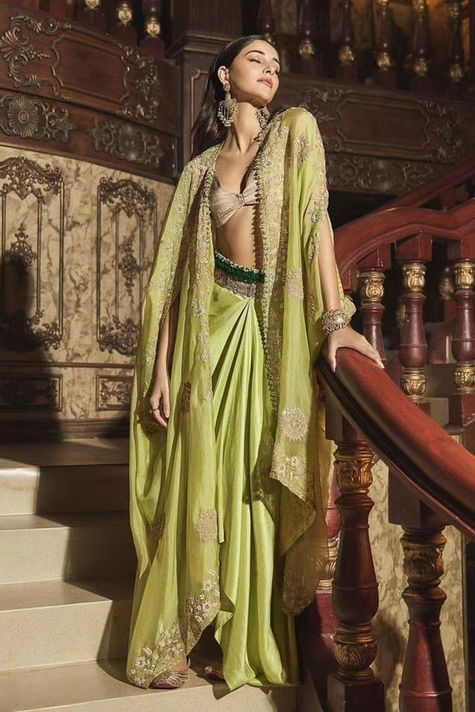 Embroidered cape skirt set