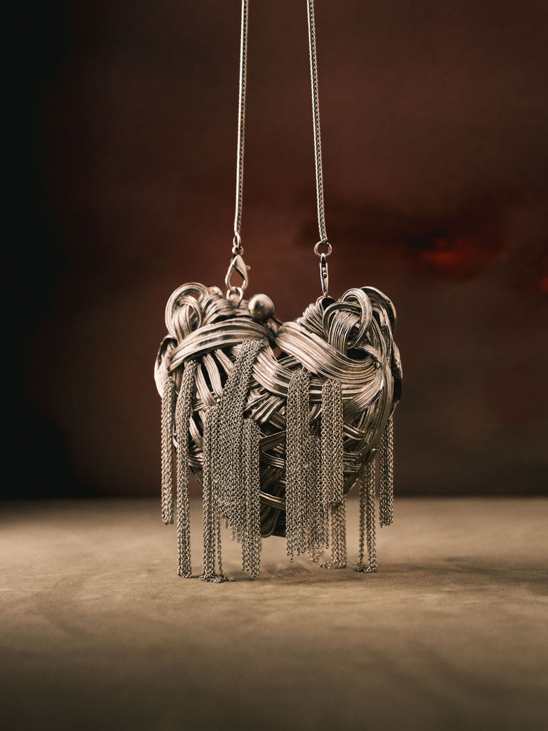 Silver Knitted Heart Bag