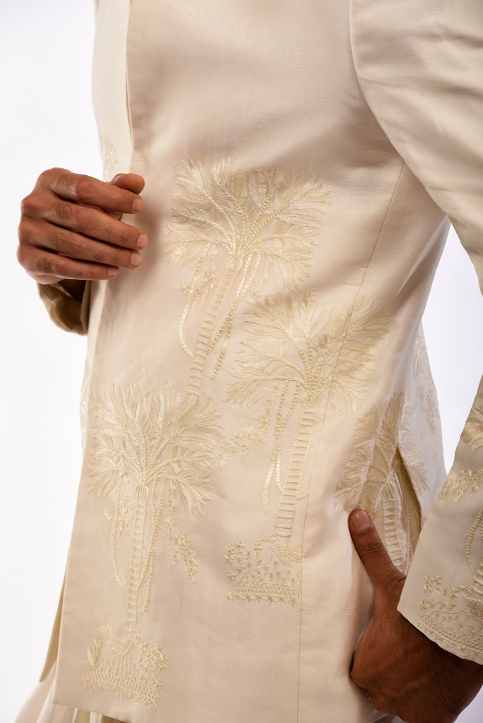 Tree Placement Embroidery Bandhgala Set