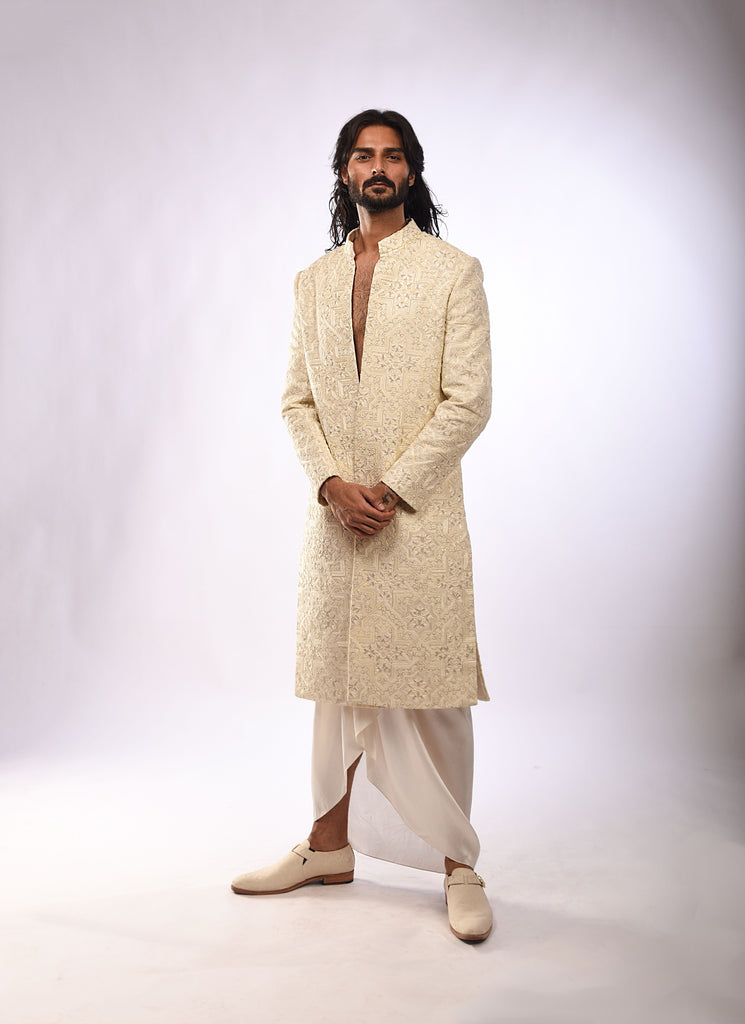 Geometric Knot Embroidery Achkan Set