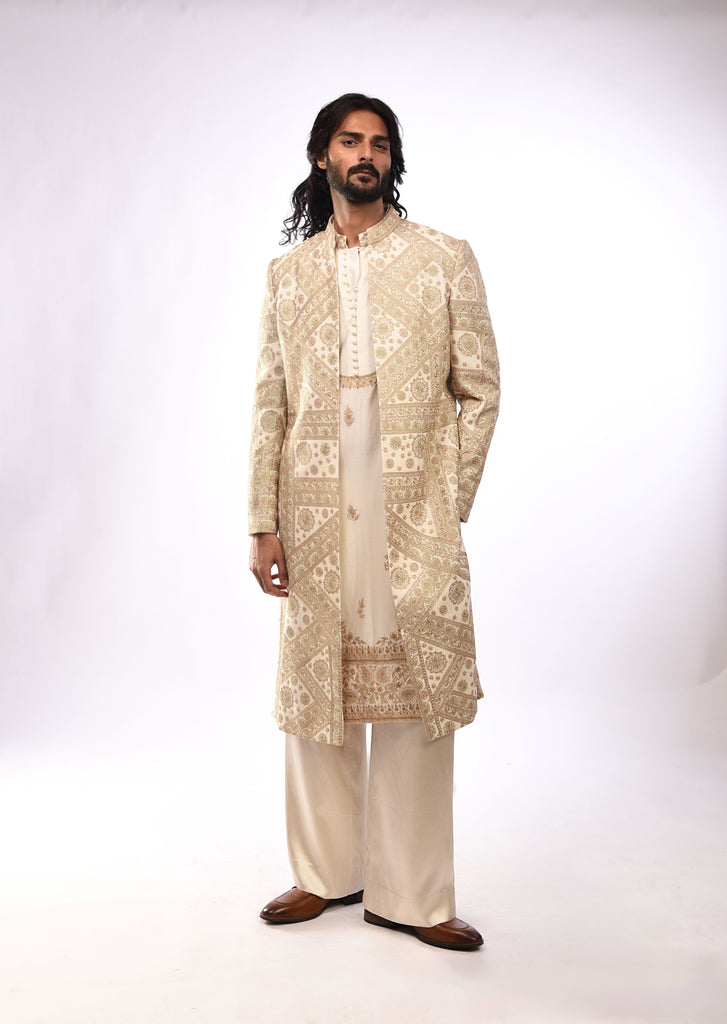 Geometric Dori Embroidery Achkan Set