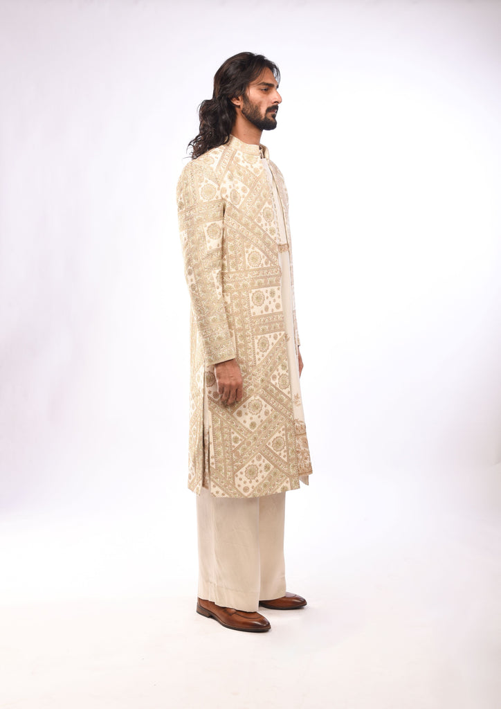 Geometric Dori Embroidery Achkan Set