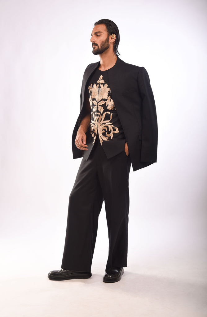 Black Suiting Bandhgala Set