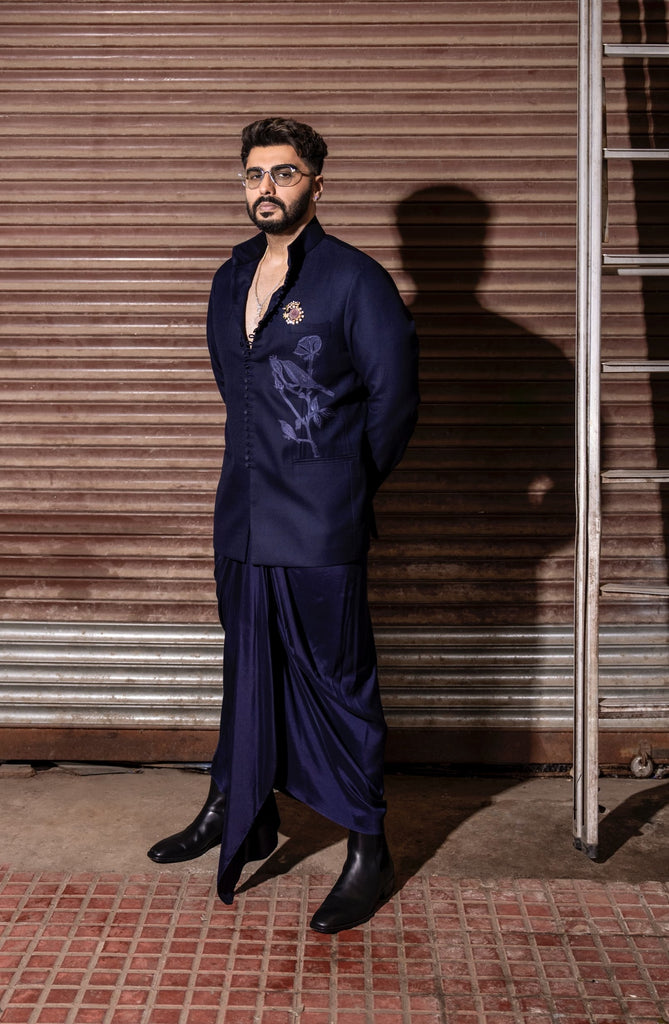 Navy Bird Patch Bandhgala Set