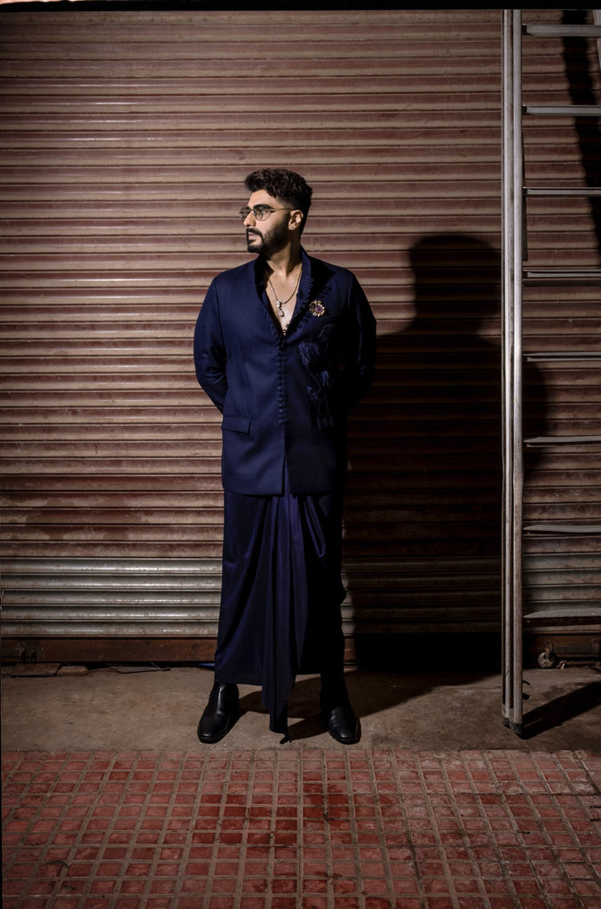 Navy Bird Patch Bandhgala Set