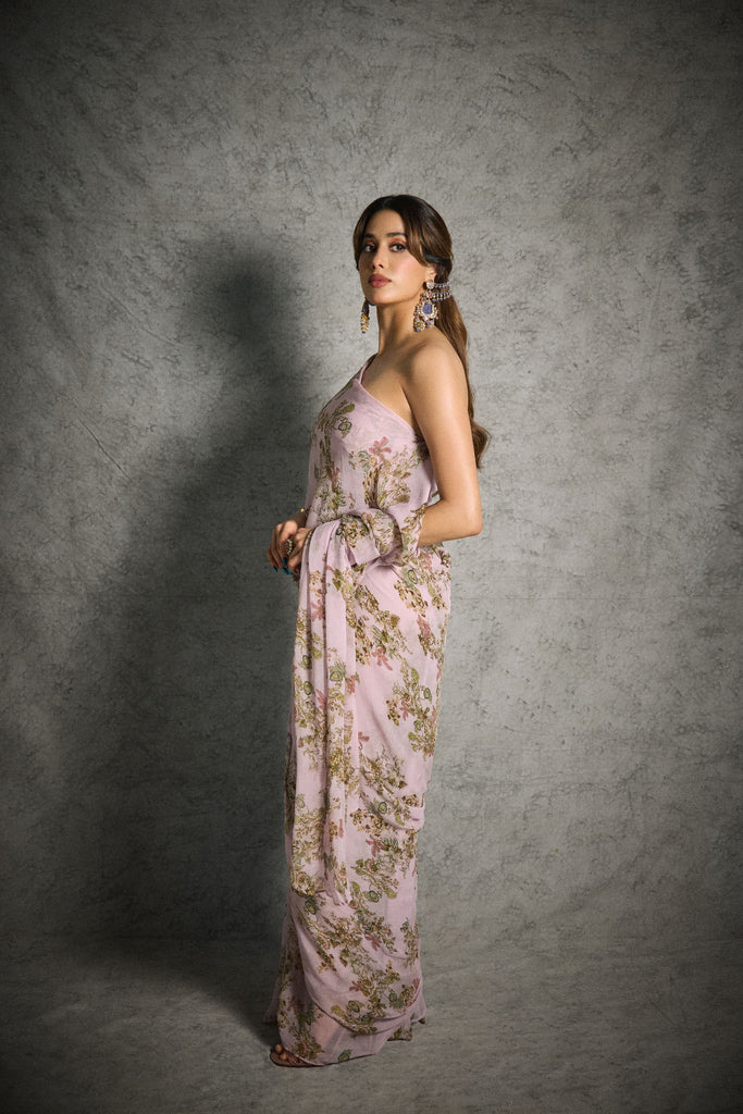 Printed Shiffon One Shoulder Draped Dress