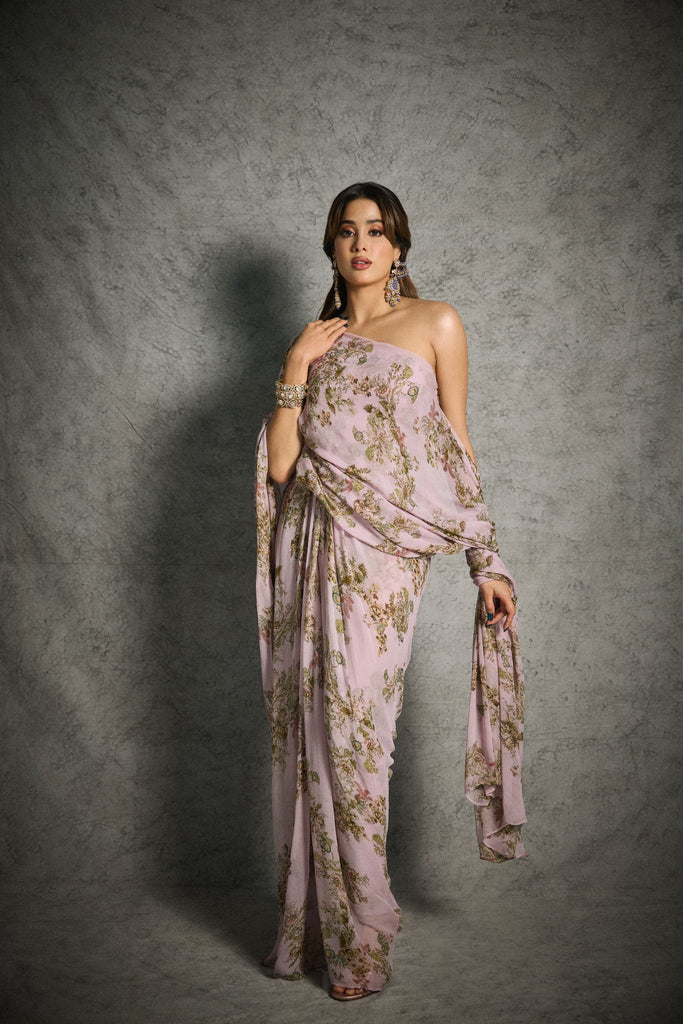 Printed Shiffon One Shoulder Draped Dress