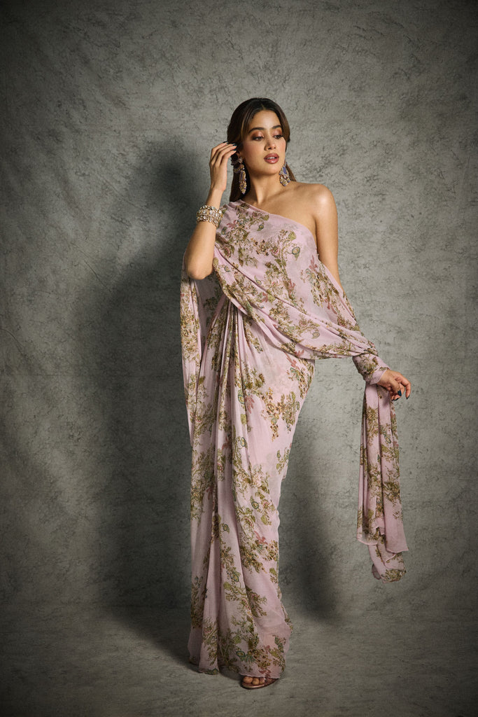 Printed Shiffon One Shoulder Draped Dress