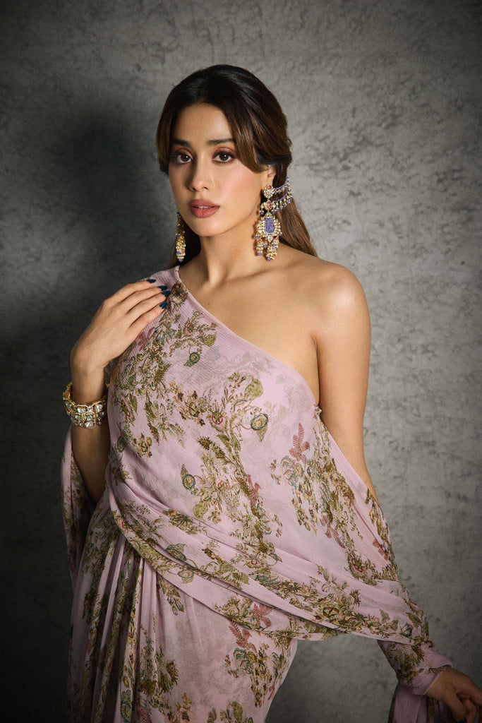 Printed Shiffon One Shoulder Draped Dress