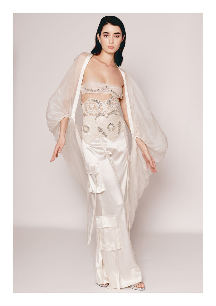 Crystal Chikankari Corset with Satin Cargo Set