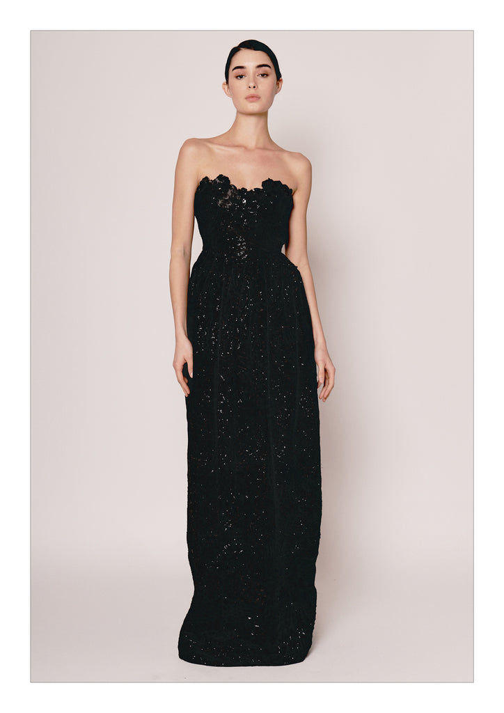 Black 3D Embroidered Tube Dress