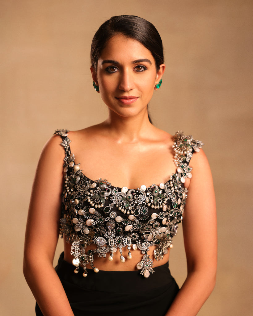 Black Bejeweled Top Set