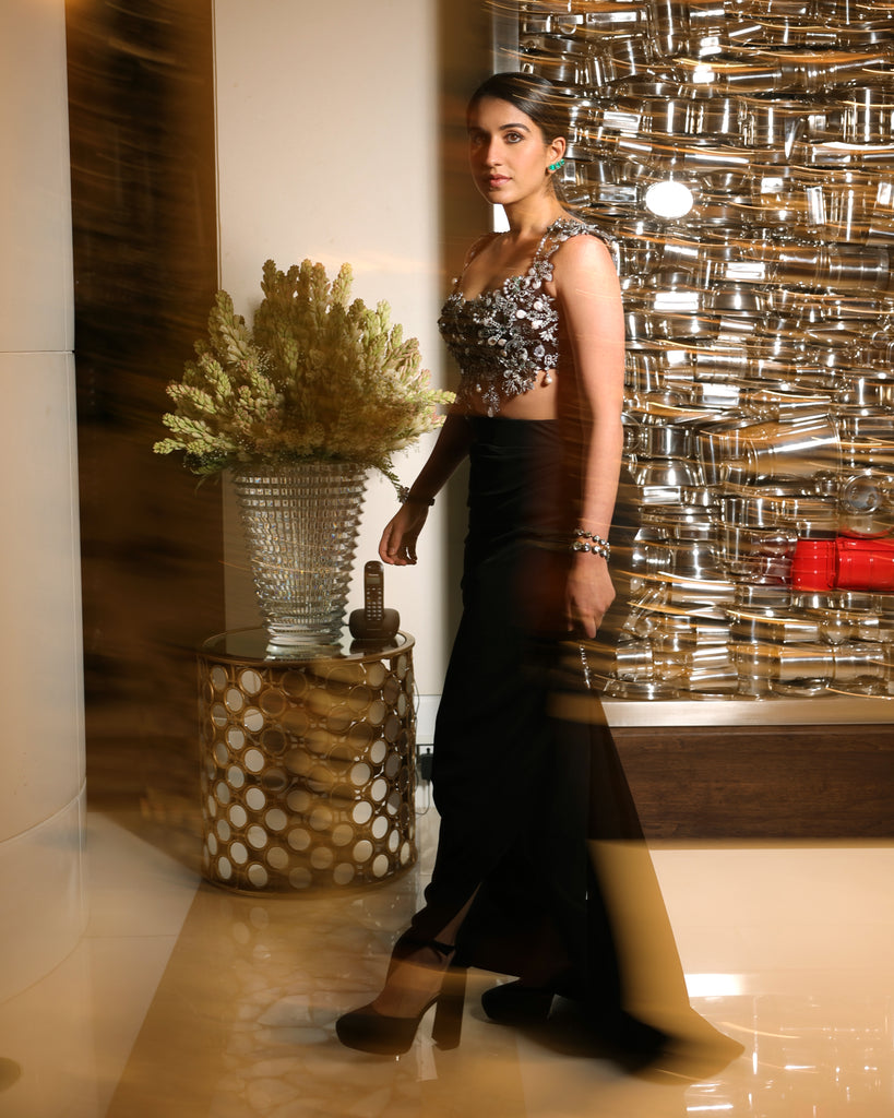 Black Bejeweled Top Set