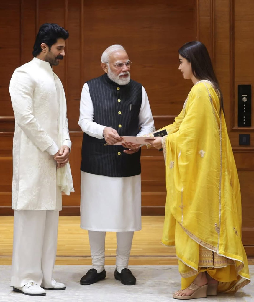 Ivory Satin Embroidery Achkan Set