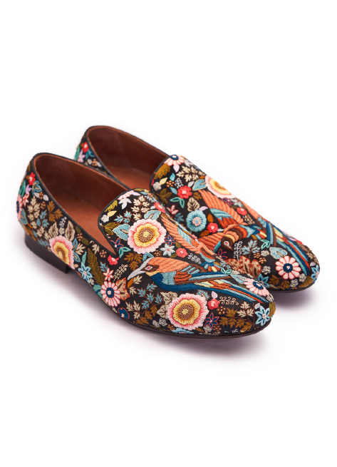 Black Bird Embroidery Slipon Shoes