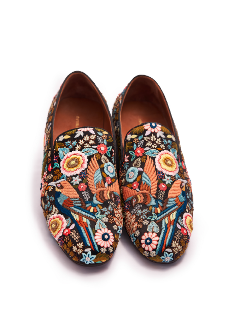 Black Bird Embroidery Slipon Shoes