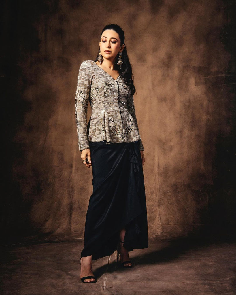 Embroidered jacket with pick-up skirt set