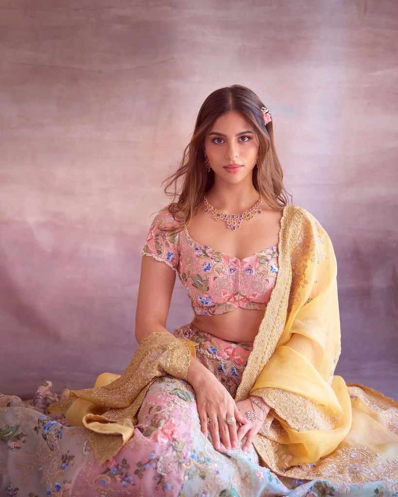 Pastel Patched Style Floral Zardozi Lehenga Set