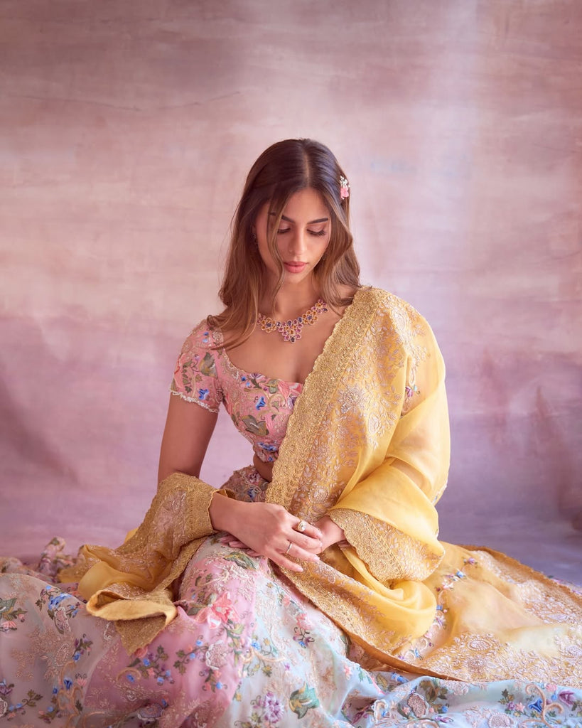 Pastel Patched Style Floral Zardozi Lehenga Set