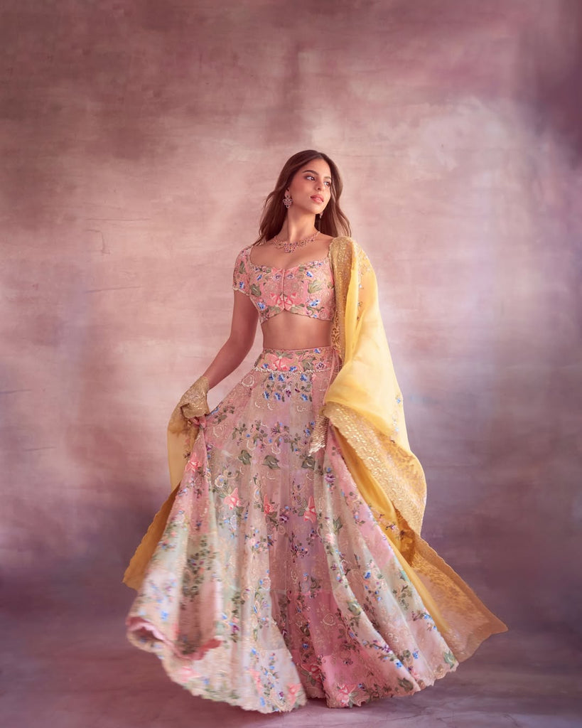 Pastel Patched Style Floral Zardozi Lehenga Set