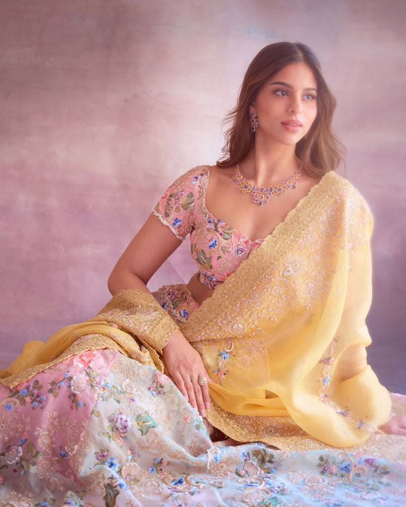 Pastel Patched Style Floral Zardozi Lehenga Set