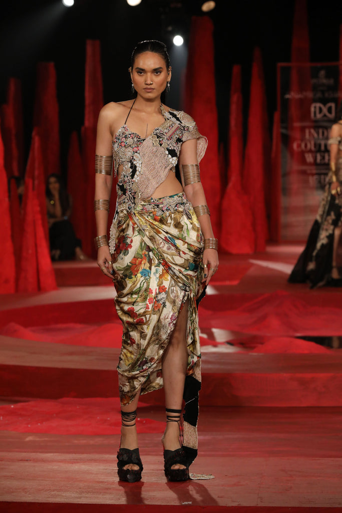 Printed draped skirt set