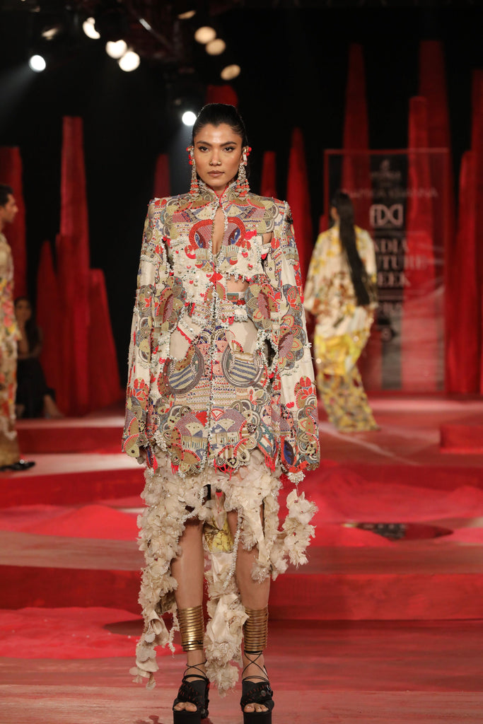 Tribal placement cape with cutout skirt set