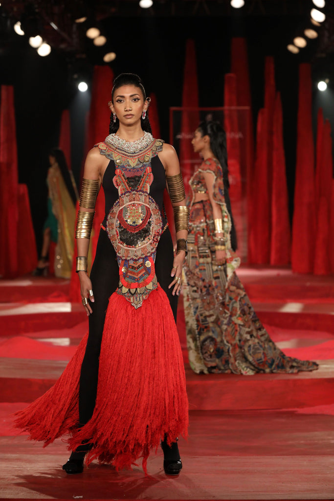 Tribal drape with red cords set