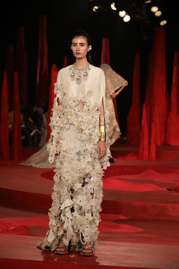 Cutout floral top with cutout skirt set