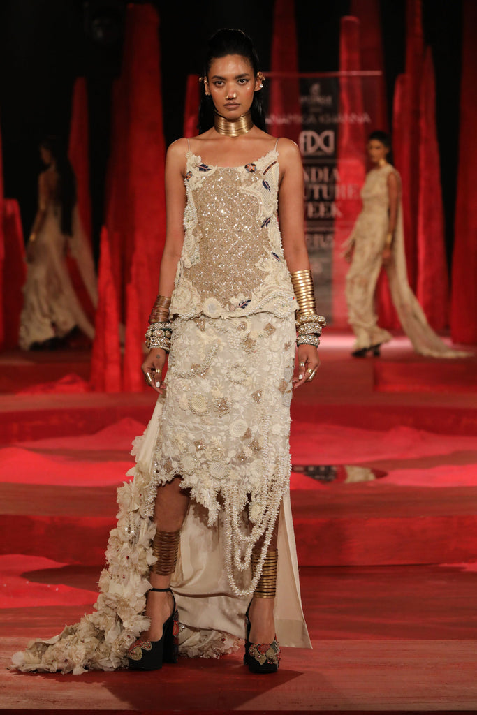 Lace top with lace skirt set