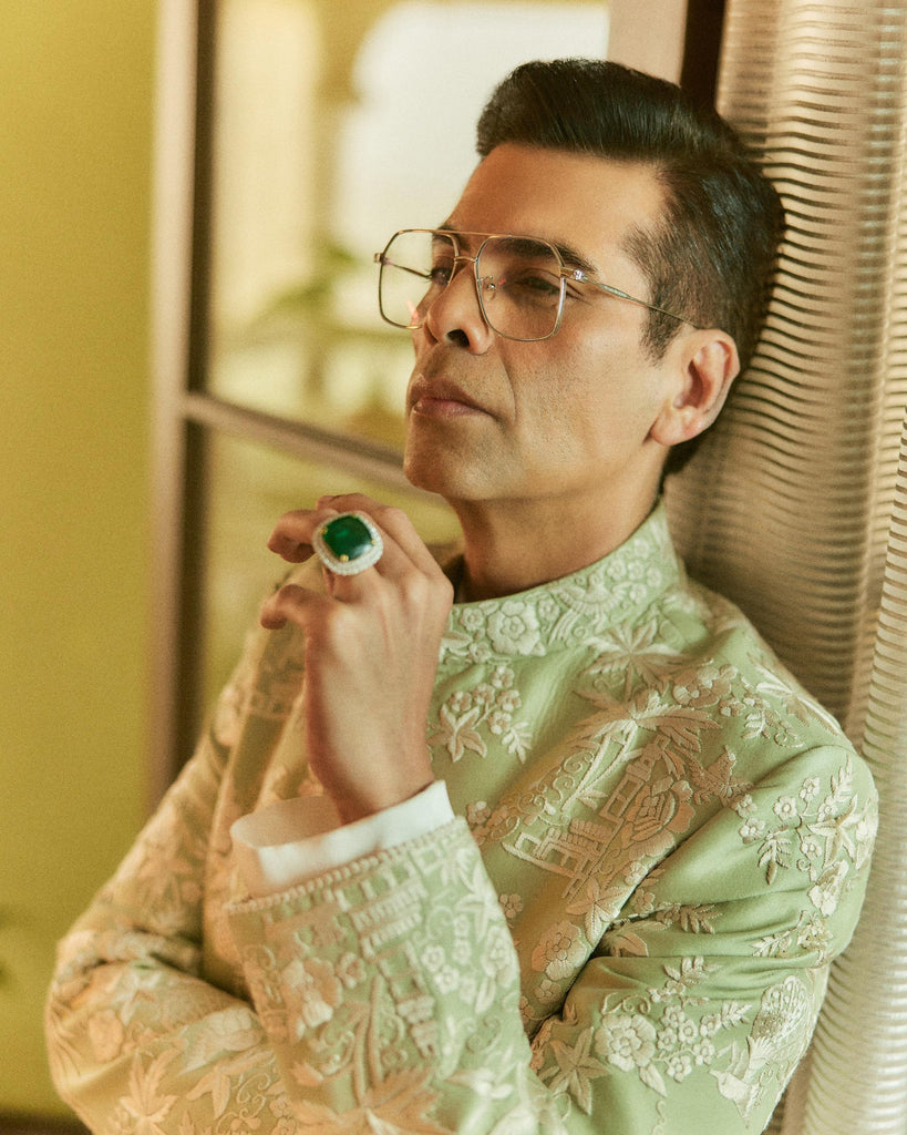 Chinese Gara Embroidery Sherwani Set