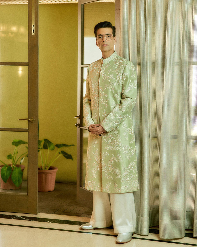 Chinese Gara Embroidery Sherwani Set