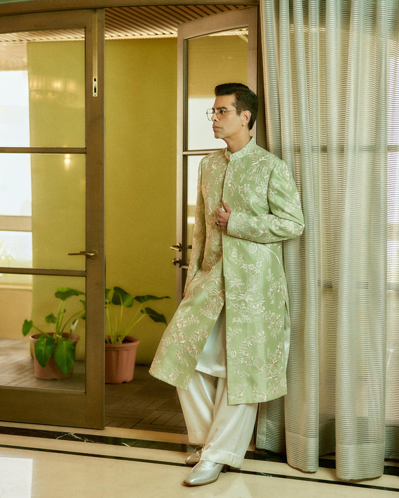 Chinese Gara Embroidery Sherwani Set