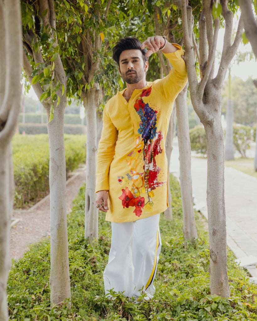 Artwork Print Patchwork Kurta Set