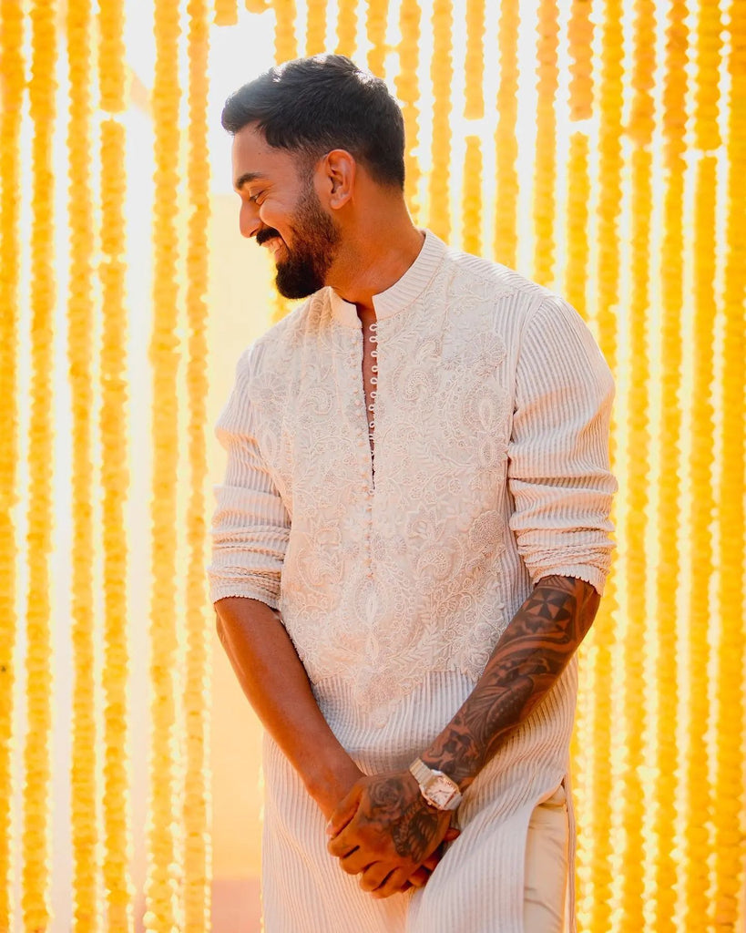 Strips Kurta with Yoke Embroidery Set