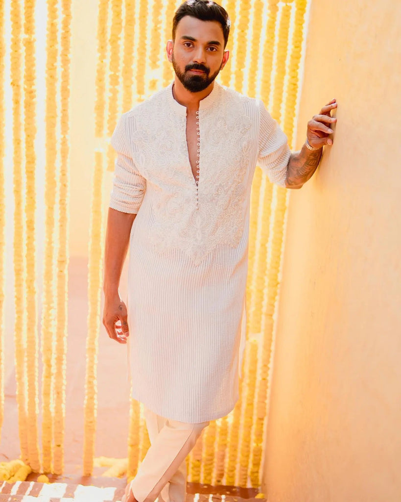 Strips Kurta with Yoke Embroidery Set