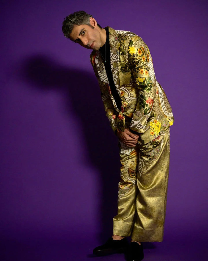 Printed with Embroidery Placement Blazer Set