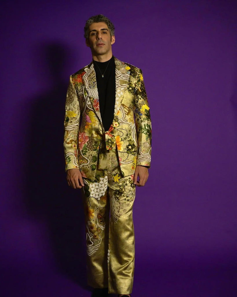 Printed with Embroidery Placement Blazer Set