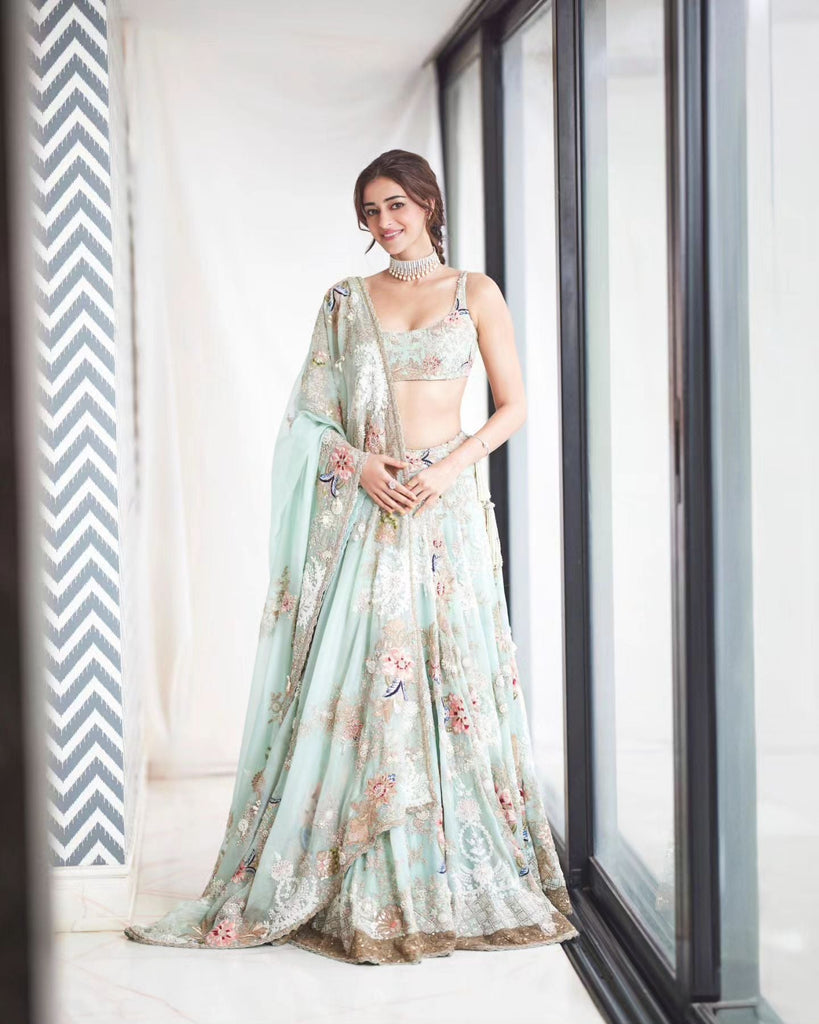 Floral Pearl and Thread Lehenga Set