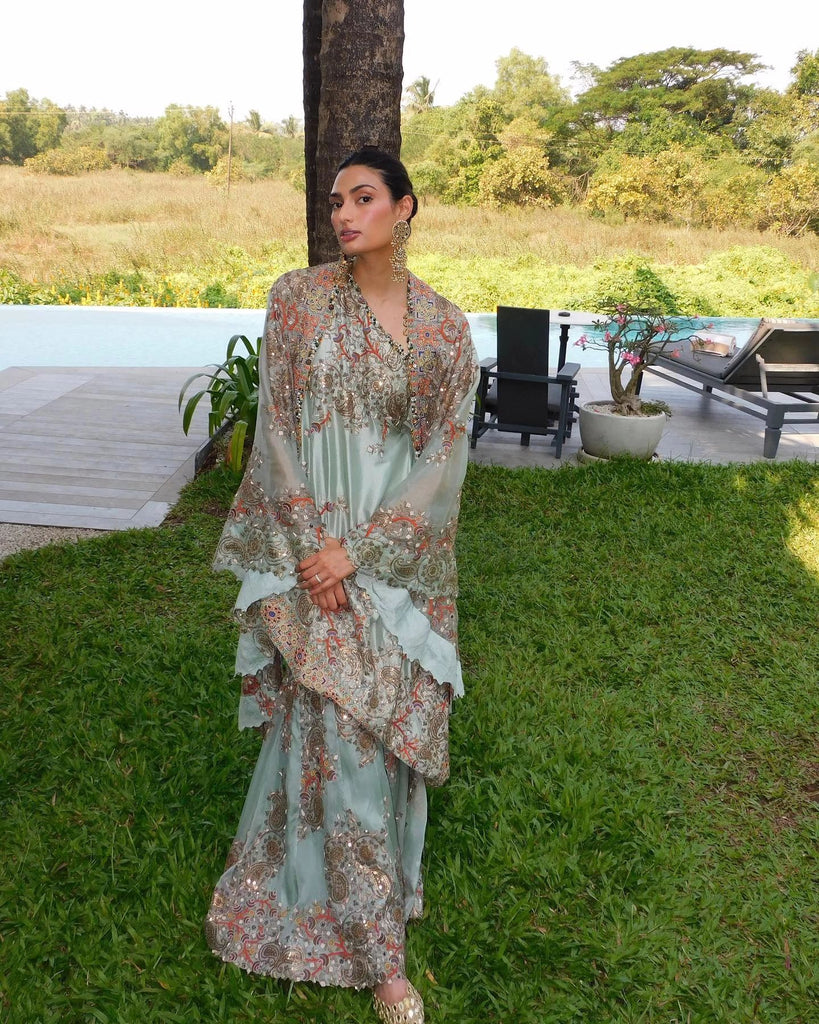 One shoulder half and half sharara and cape set